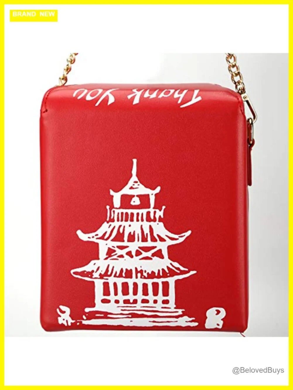 PU Chinese Takeout Box Pagoda Print Crossbody Shoulder Bag Tote Purse